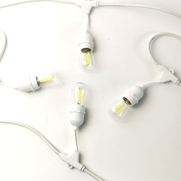 S14 Clear Bulb | 10m 10 Bulbs | Dimmable Drop Hang | White Cable