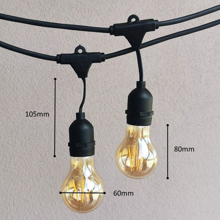 A19 Amber Bulb | 10m 10 Bulbs | Drop Hang Dimmable Festoon Lights