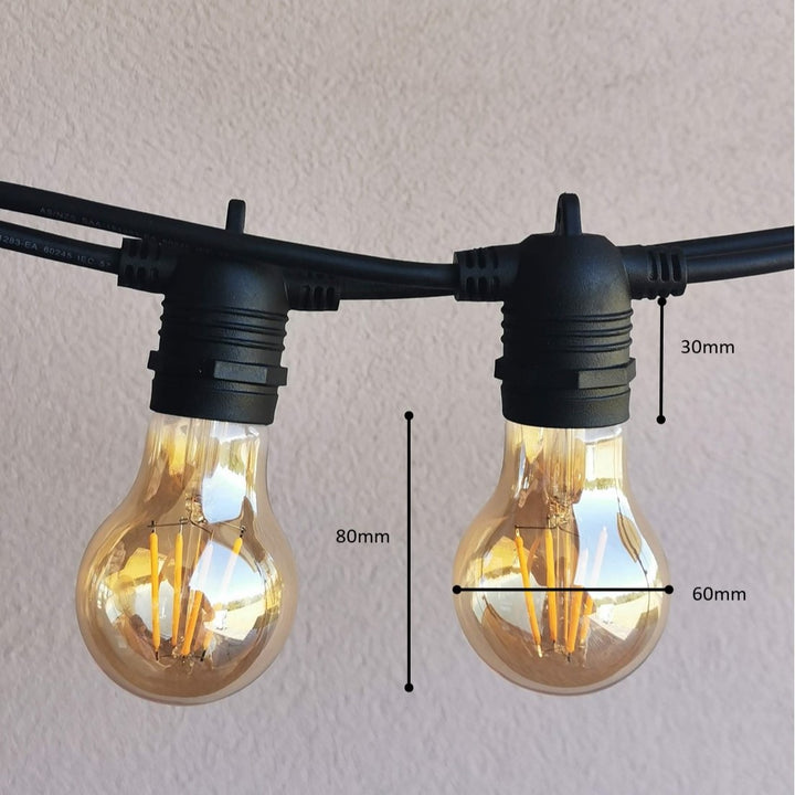 A19 Amber Bulbs | 10m 10 Bulbs | Flush Mount Dimmable Festoon Lights
