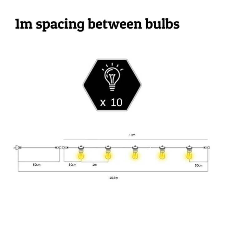 G80 Amber Bulb | 10m 10 Bulbs | Flush Mount Dimmable Festoon Lights