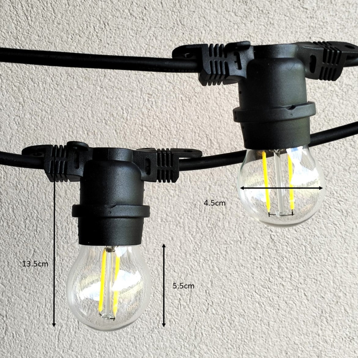 Flat Mount | 10m 10 Bulbs | G45 Glass | Non-Dimmable Festoon Lights