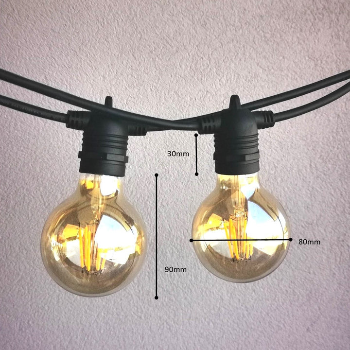 G80 Amber Bulb | 10m 10 Bulbs | Flush Mount Dimmable Festoon Lights
