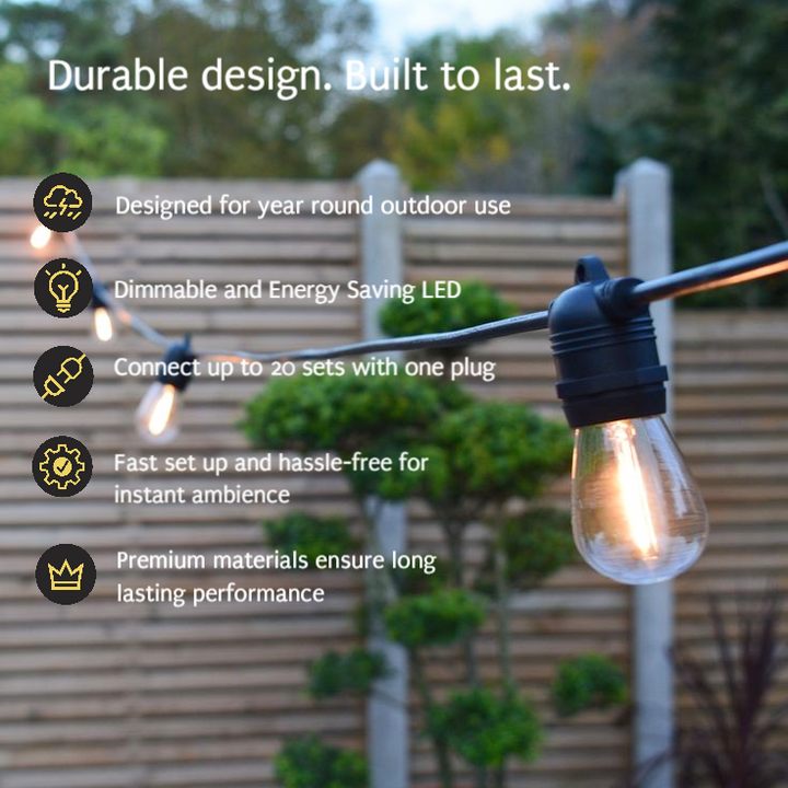 S14 Clear Bulb | 10m 10 Bulbs | Flush Mount Dimmable Festoon Lights