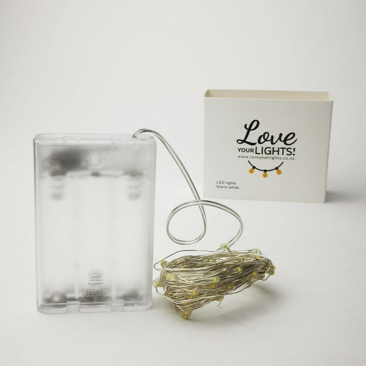 Silver 5m Fairy Lights | Warm White | AA Battery | Decorative Indoor
