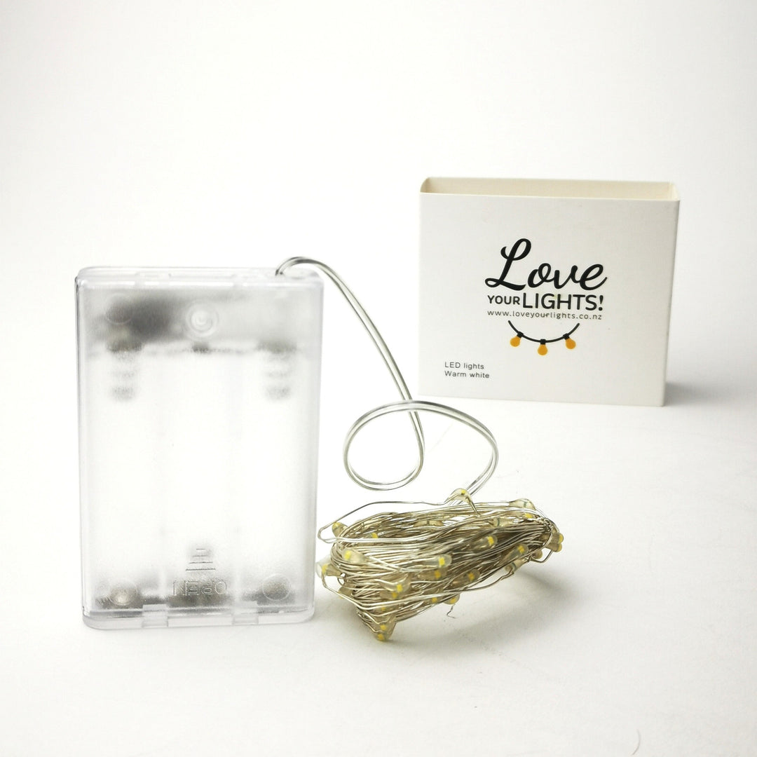 Silver 10m Fairy Lights | Warm White | AA Battery | Decorative Indoor