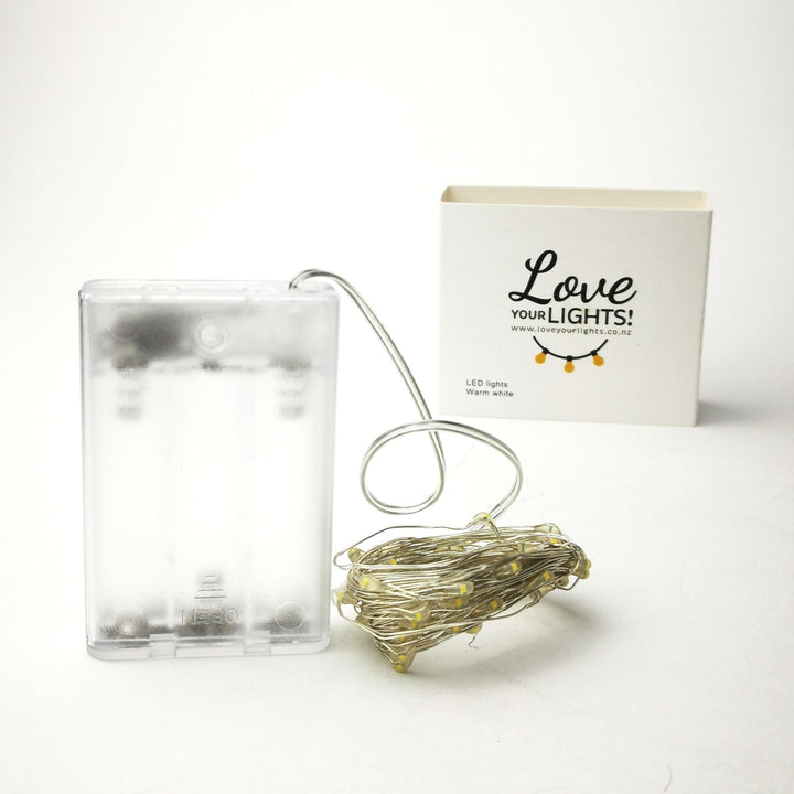 Silver 10m Fairy Lights | Warm White | AA Battery | Decorative Indoor