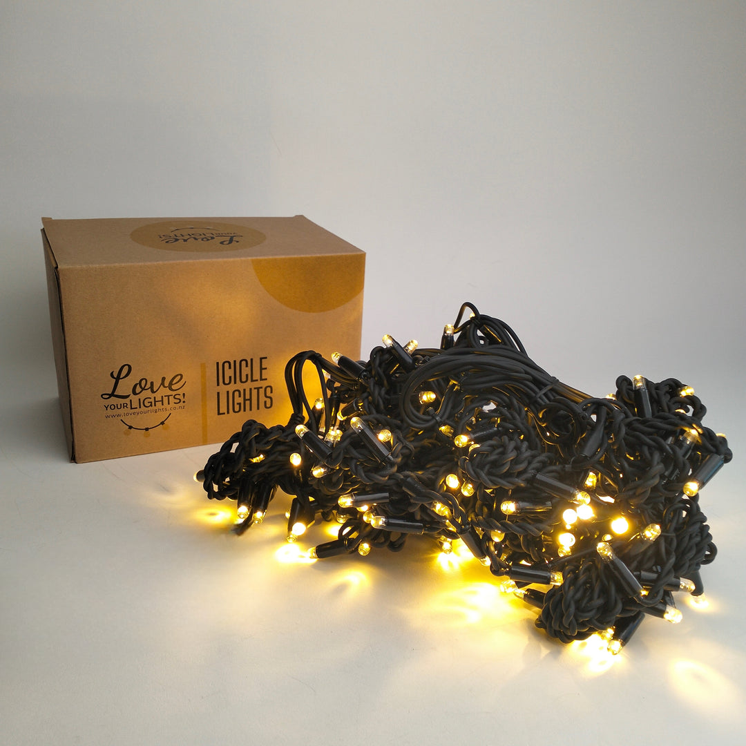 Outdoor Fringe Fairy Lights | 5m Black Rubber Cable Connectable | 30cm Drops | Pro Series