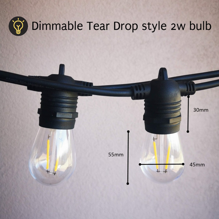 S14 Clear Bulb | 10m 10 Bulbs | Flush Mount Dimmable Festoon Lights