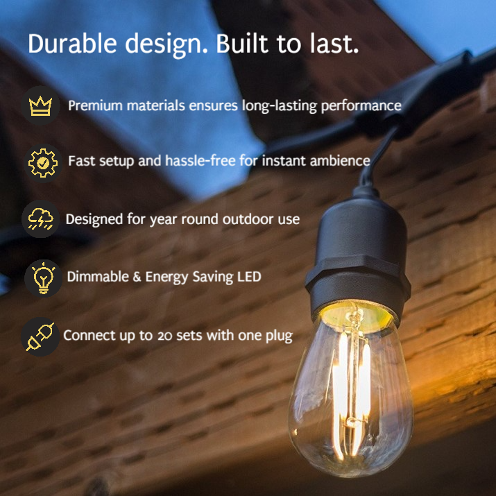 S14 Clear Bulb | 10m 10 Bulbs | Drop Hang | Dimmable Festoon Lights