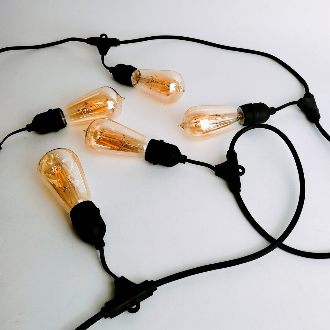 ST58 Amber Bulb | 15m 15 Bulbs | Drop Hang Dimmable Festoon Lights