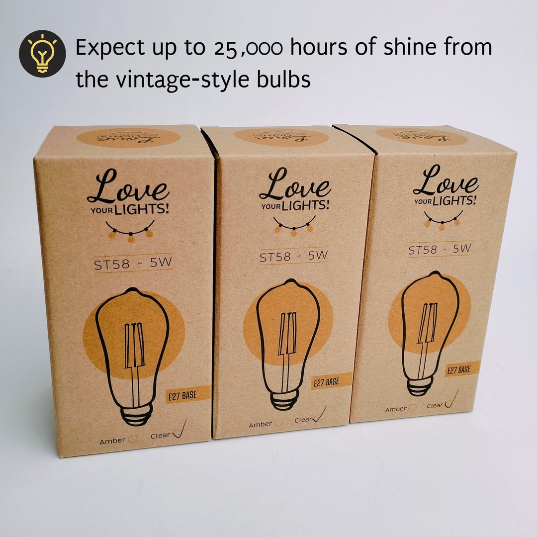 ST58 Clear Bulb | 10m 10 Bulbs | Drop Hang Dimmable Festoon Lights