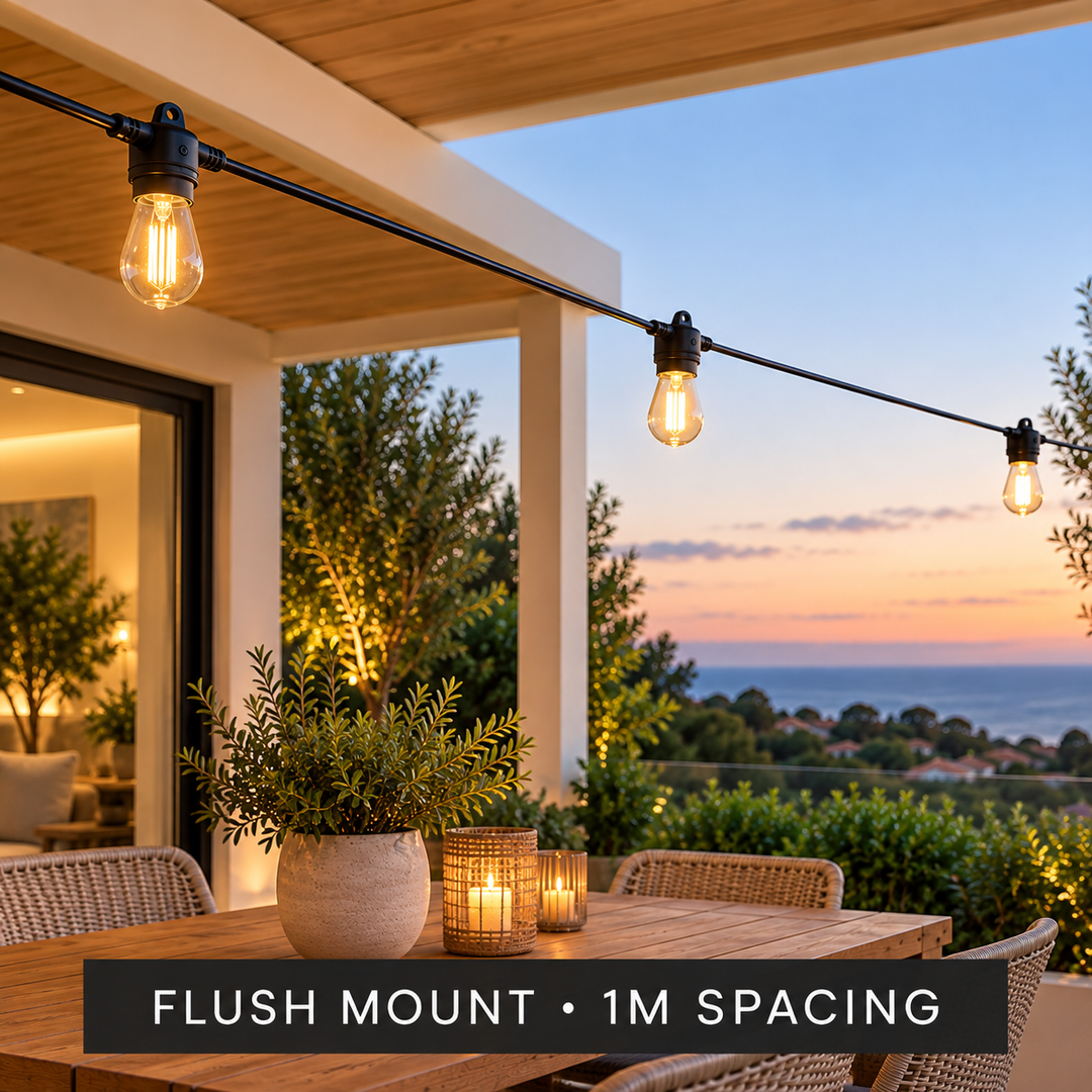 Festoon Lights | 1m Spaced Bulbs | Connectable Flush Mount Style