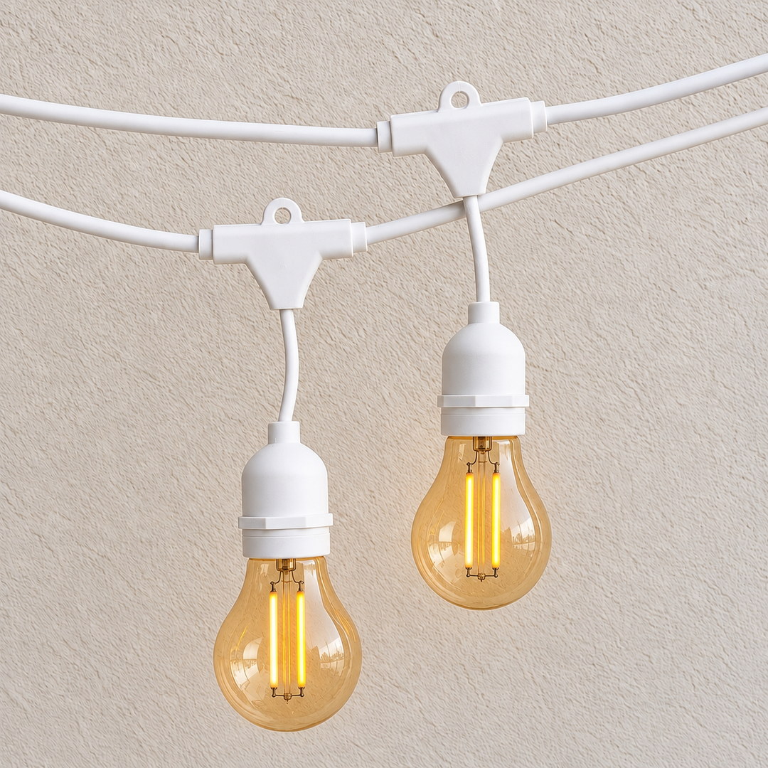 Festoon Lights | A60 Amber Bulb | 10m 10 Bulbs | Drop Hang | Connectable