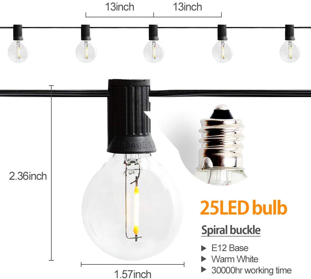 Solar Festoon Lights | 7.6m 25 Bulbs | G40 | No Remote
