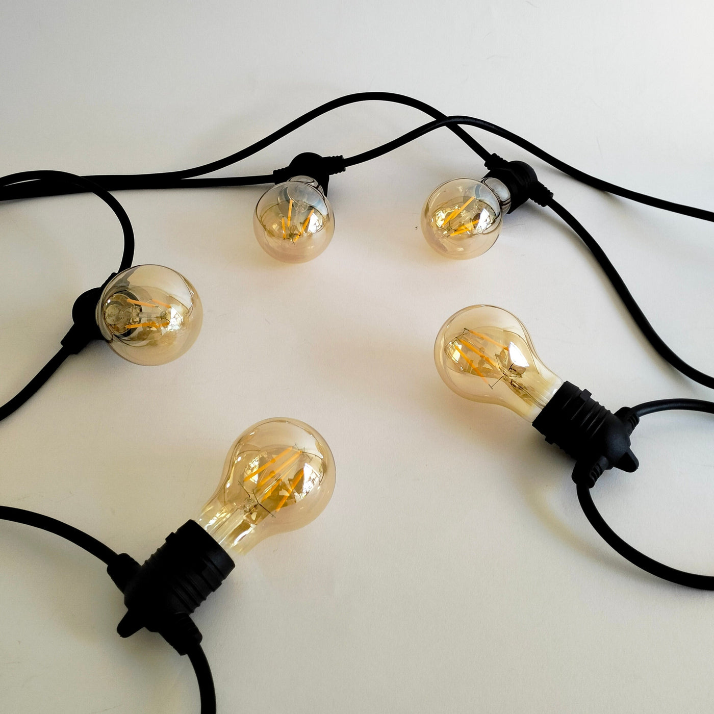 Flush Mount | 10m 20 Bulbs | A19 3w Amber Glass | Dimmable Festoon Lights