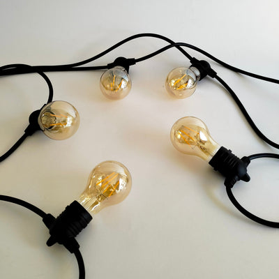 Flush | 10m 10 Bulbs | A19 3w Amber | Dimmable Festoon Lights