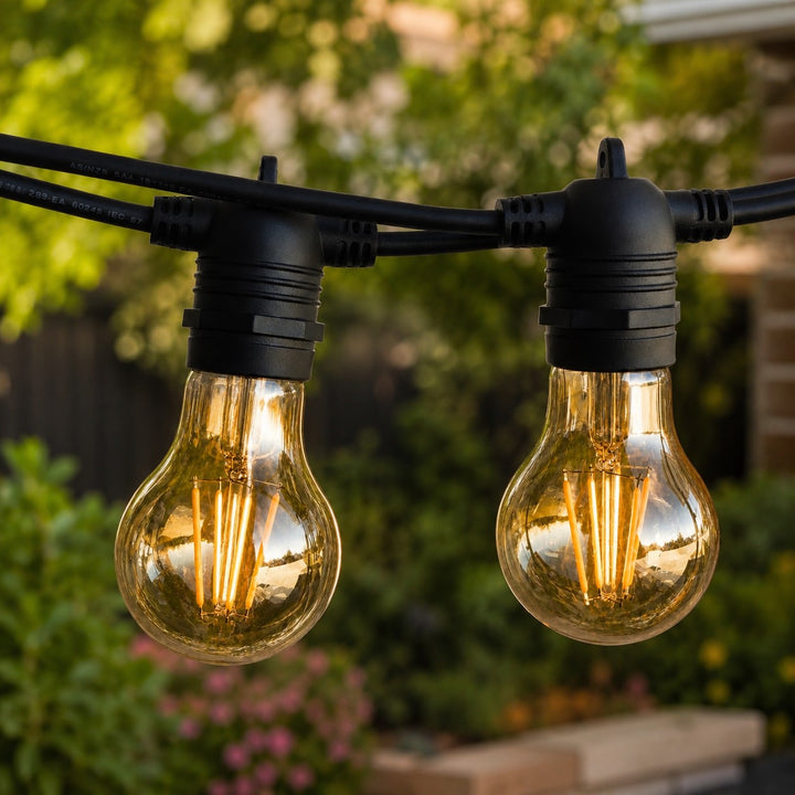 Festoon Lights | A19 Amber Bulb | 5m 10 Bulbs | Flush Mount | Connectable
