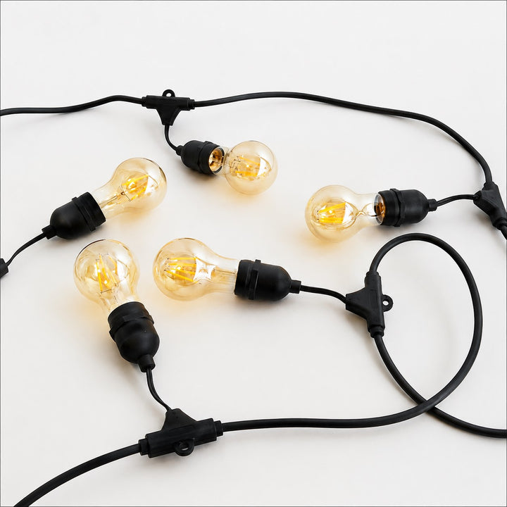 A19 Amber Bulb  | 15m 15 Bulbs | Drop Hang Dimmable Festoon Lights