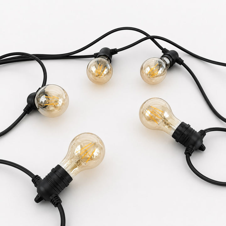 A19 Amber Bulb | 5m 10 Bulbs | Flush Mount Dimmable Festoon Lights