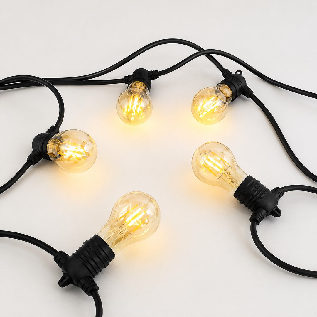 A19 Amber Bulb | 5m 10 Bulbs | Flush Mount Dimmable Festoon Lights
