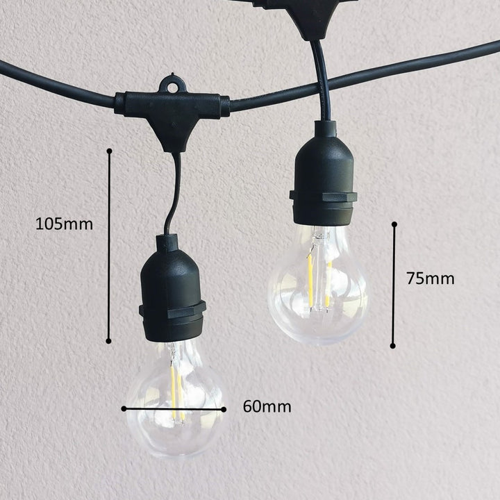 A60 Clear Bulb | 10m 10 Bulbs | Drop Hang Dimmable Festoon Lights