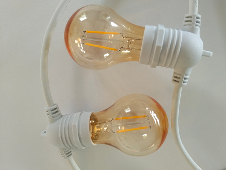 A60 Amber Bulb White Cable | 10m 10 Bulbs | Flush Mount Dimmable Festoon Lights