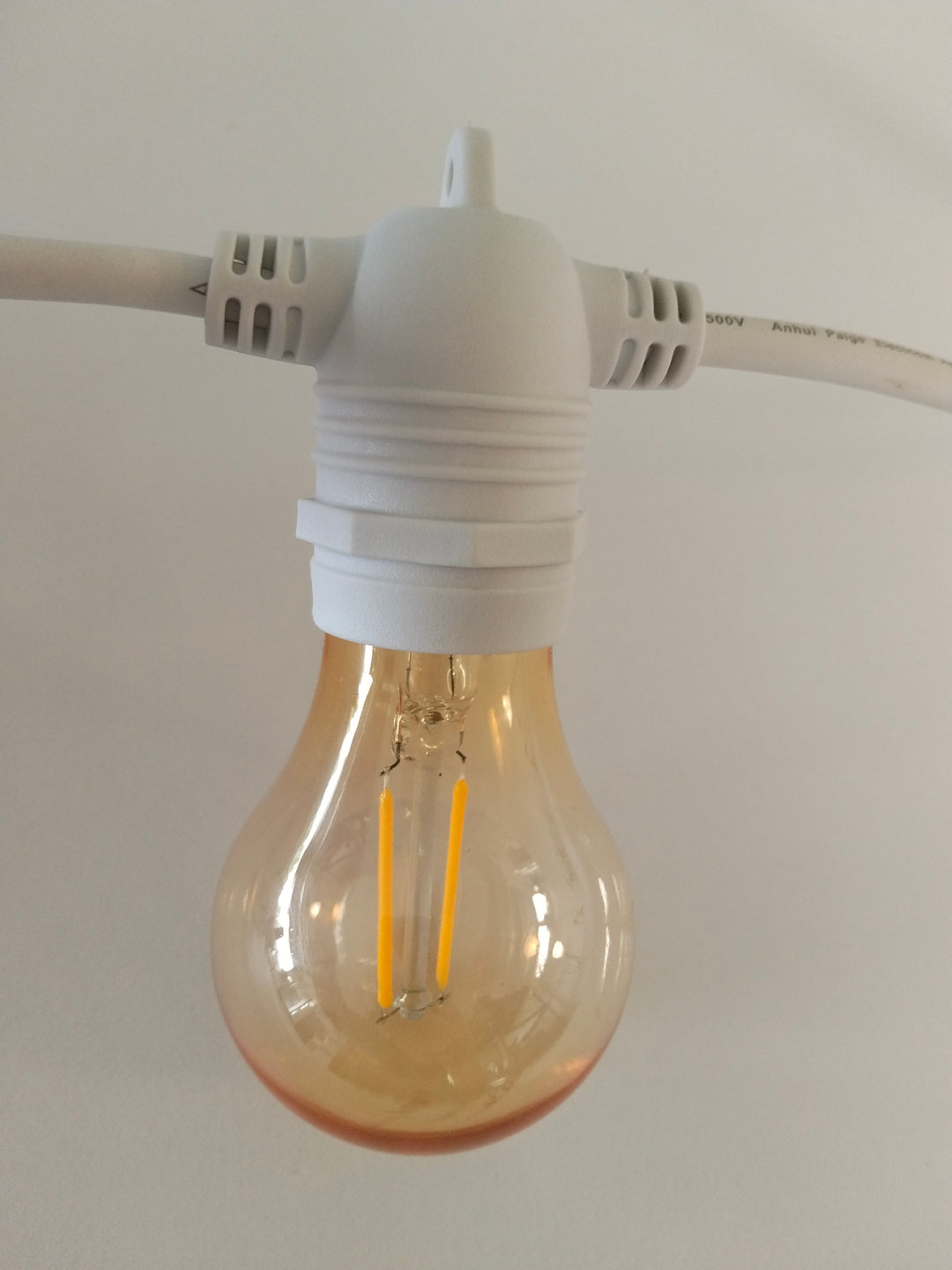 A60 Amber Bulb White Cable | 10m 10 Bulbs | Flush Mount Dimmable Festoon Lights