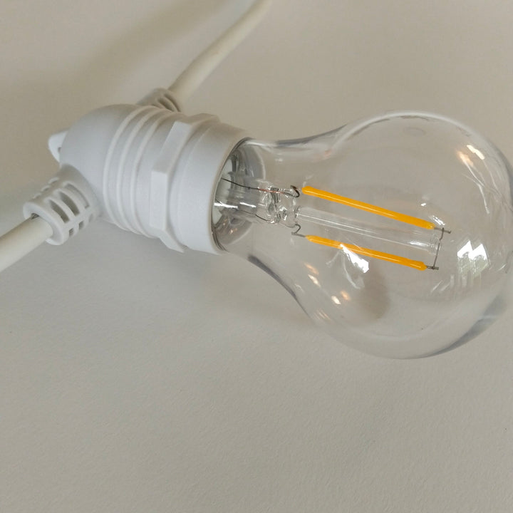 A60 Clear Bulb White Cable | 10m 10 Bulbs | Flush Mount Dimmable Festoon Lights