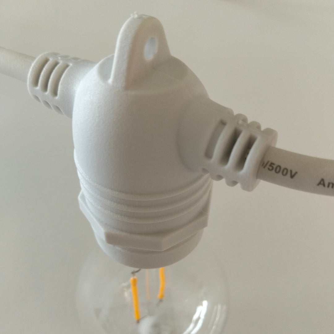 A60 Clear Bulb White Cable | 10m 10 Bulbs | Flush Mount Dimmable Festoon Lights