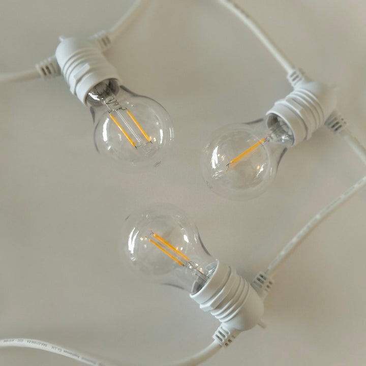 A60 Clear Bulb White Cable | 10m 10 Bulbs | Flush Mount Dimmable Festoon Lights