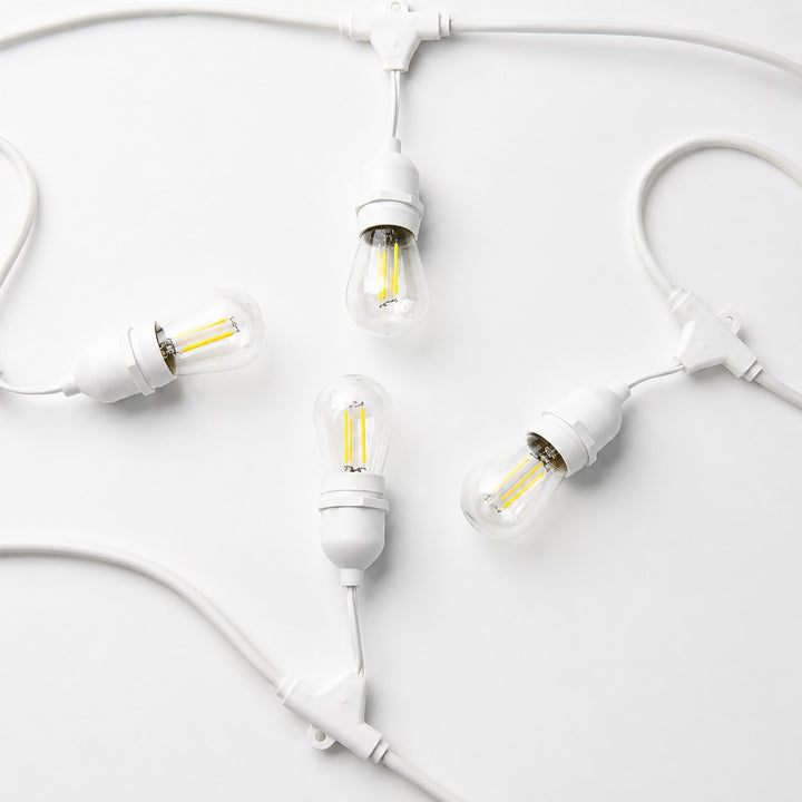 S14 Clear Bulb White Cable | 10m 10 Bulbs | Dimmable Drop Hang | White Cable