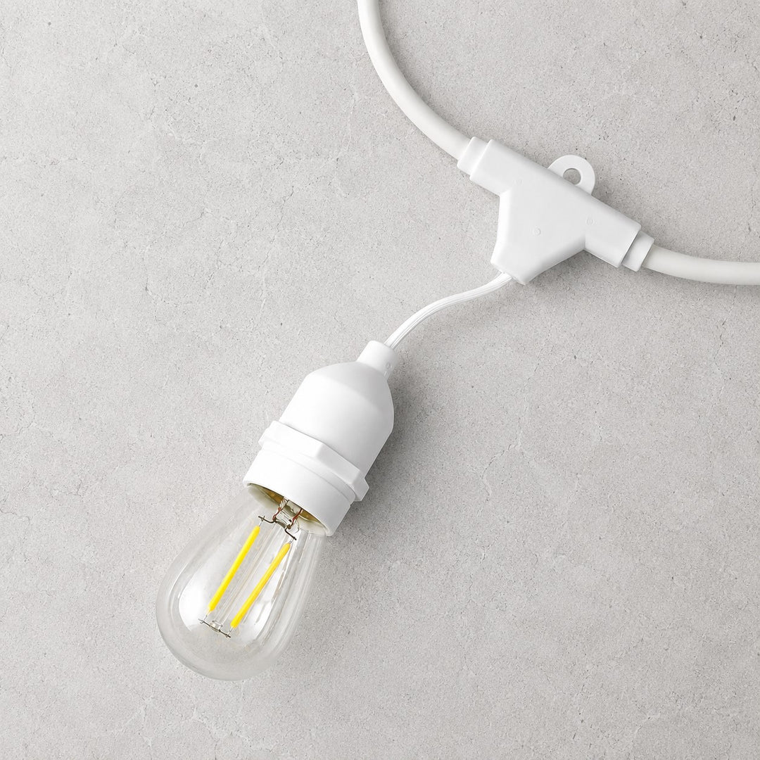 S14 Clear Bulb White Cable | 10m 10 Bulbs | Dimmable Drop Hang | White Cable