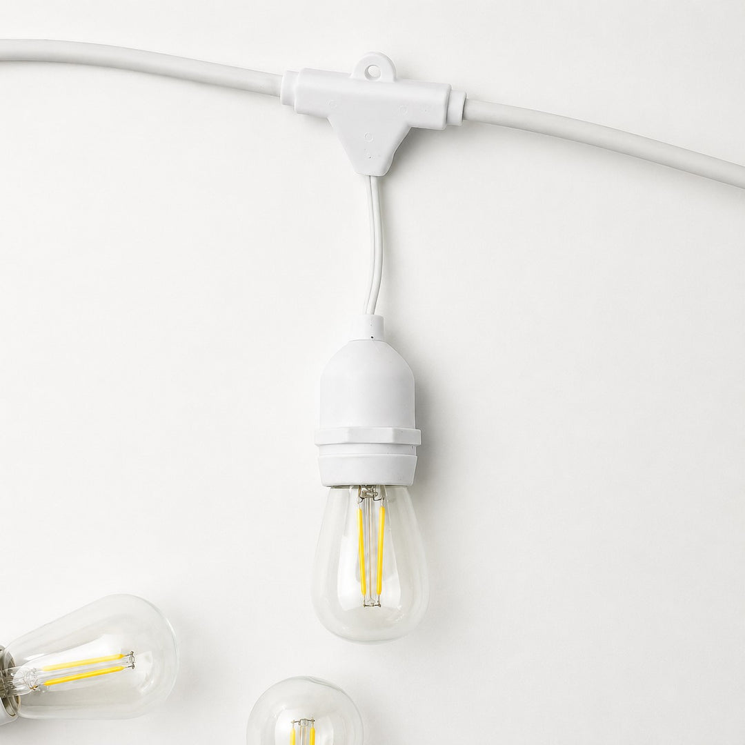 S14 Clear Bulb White Cable | 10m 10 Bulbs | Dimmable Drop Hang | White Cable