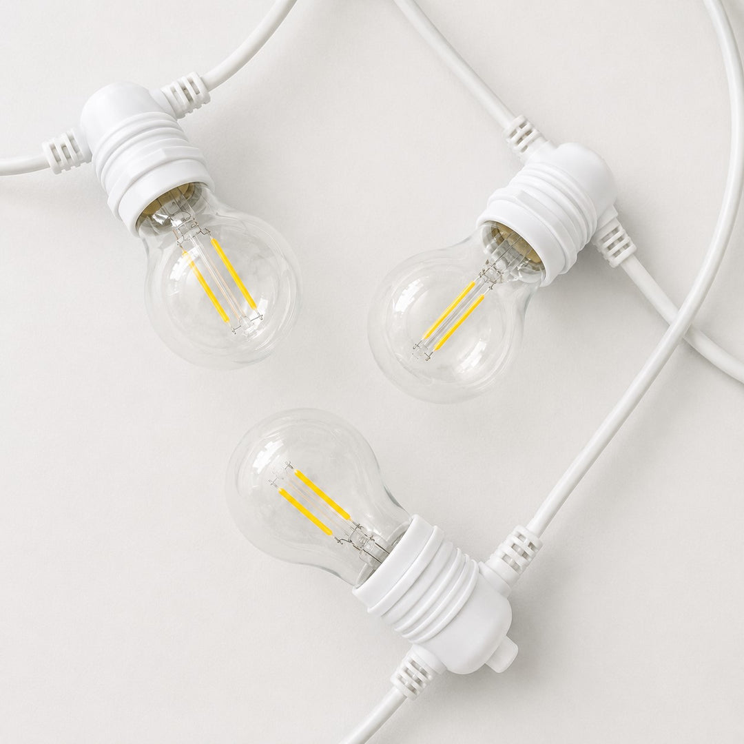 A60 Clear Bulb White Cable | 10m 10 Bulbs | Flush Mount Dimmable Festoon Lights