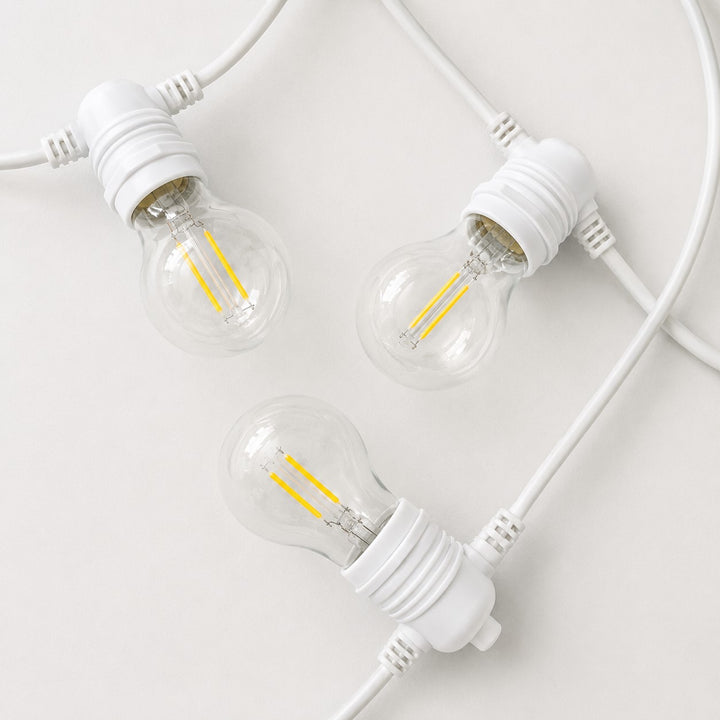 A60 Clear Bulb White Cable | 10m 10 Bulbs | Flush Mount Dimmable Festoon Lights