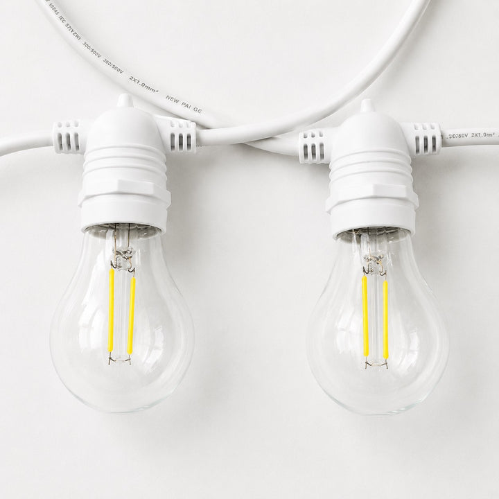 A60 Clear Bulb White Cable | 10m 10 Bulbs | Flush Mount Dimmable Festoon Lights