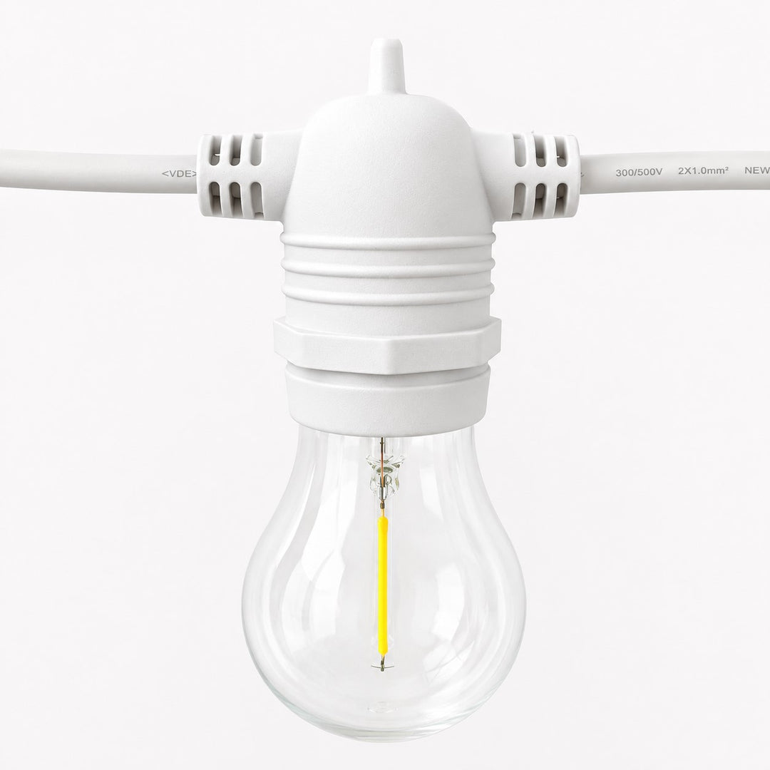 A60 Clear Bulb White Cable | 10m 10 Bulbs | Flush Mount Dimmable Festoon Lights