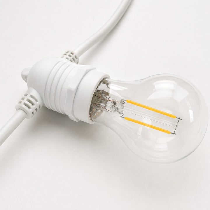 A60 Clear Bulb White Cable | 10m 10 Bulbs | Flush Mount Dimmable Festoon Lights
