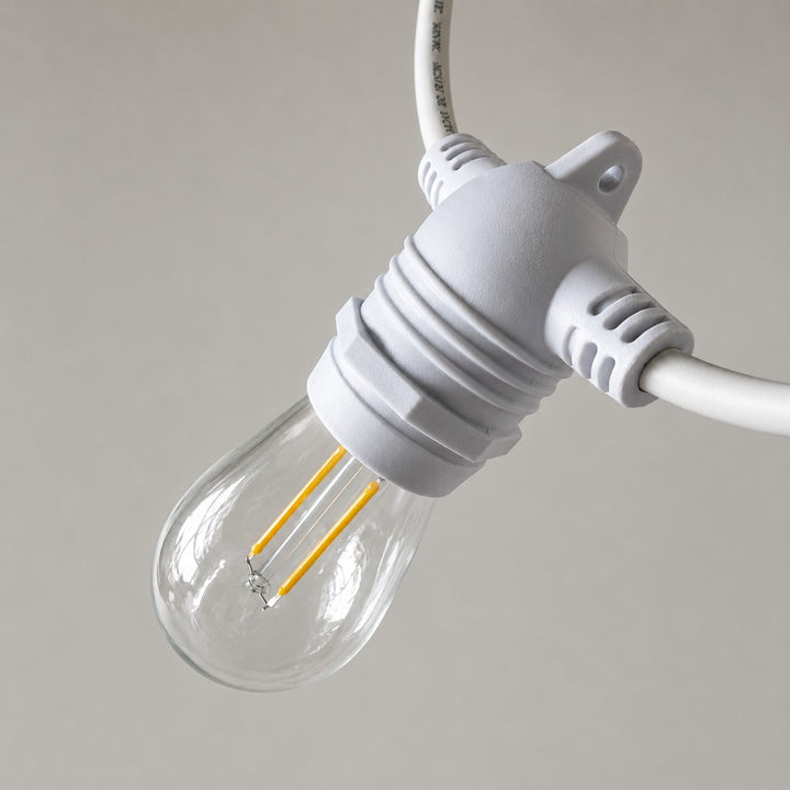S14 Clear Bulb White Cable | 10m 10 Bulbs | Flush Mount Dimmable Festoon Lights