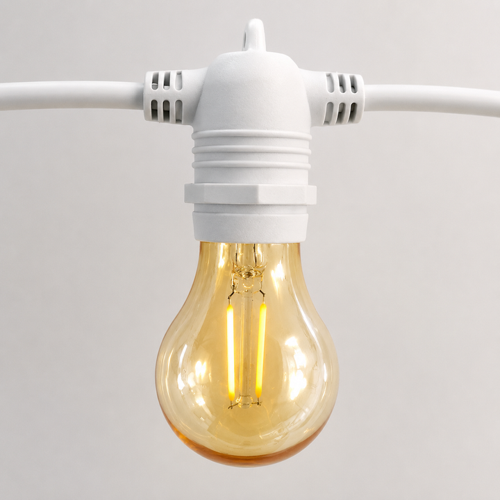 A60 Amber Bulb White Cable | 10m 10 Bulbs | Flush Mount Dimmable Festoon Lights