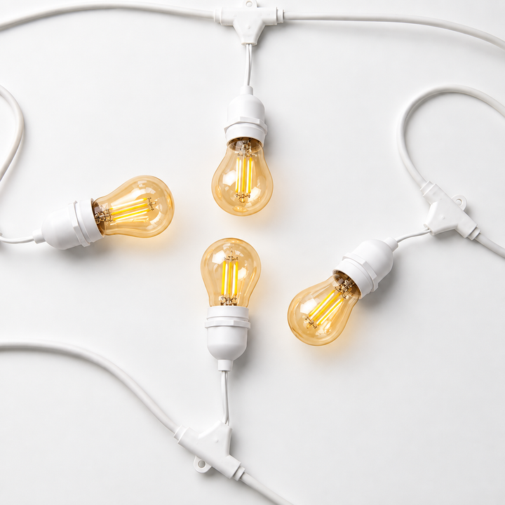 Festoon Lights | A60 Amber Bulb | 10m 10 Bulbs | Drop Hang | Connectable