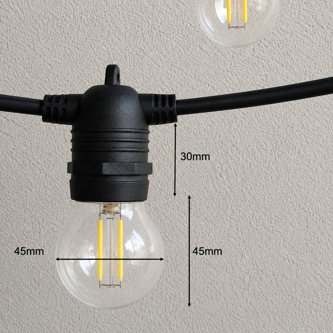 G45 Glass Bulb | 10m 10 Bulbs | Non-Dimmable | Flush Mount Festoon Lights