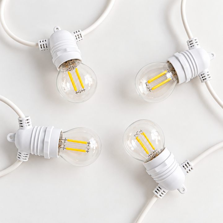 Festoon Lights | G45 Bulb | White Cable | 10m 10 Bulbs | Flush Mount