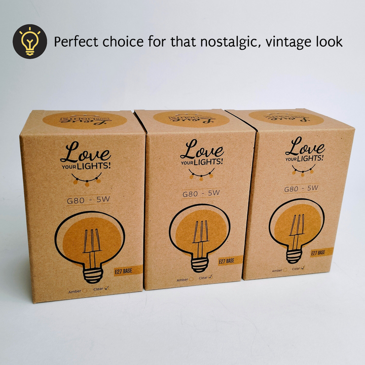G80 Clear Bulb | 10m 10 Bulbs | Drop Hang Dimmable Festoon Lights