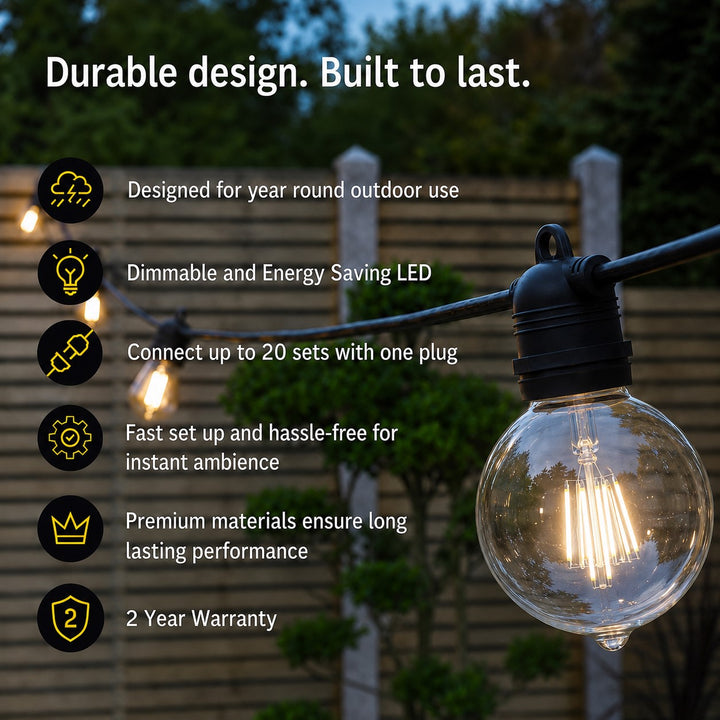 G80 Clear Bulb | 5m 10 Bulbs | Flush Mount Dimmable Festoon Lights