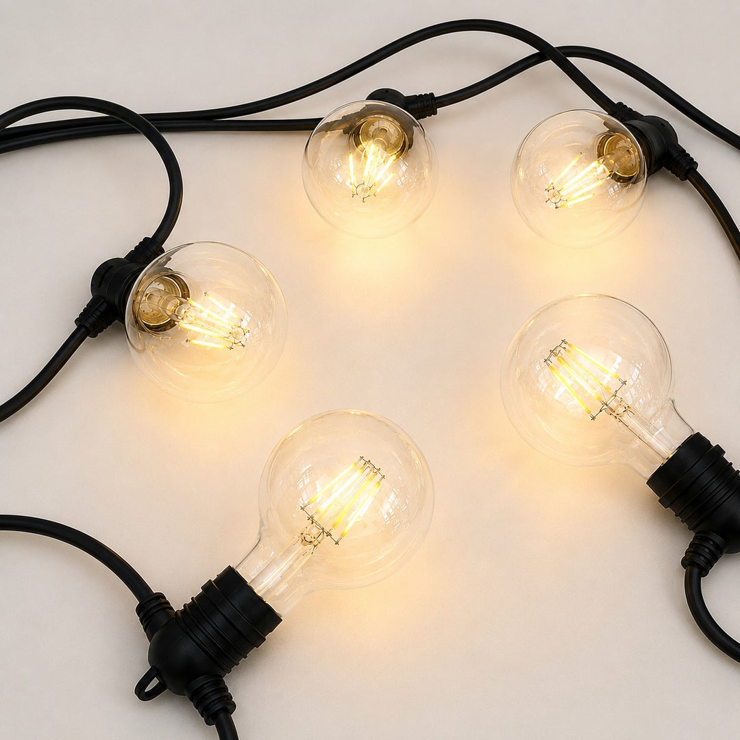 G80 Clear Bulb | 5m 10 Bulbs | Flush Mount Dimmable Festoon Lights