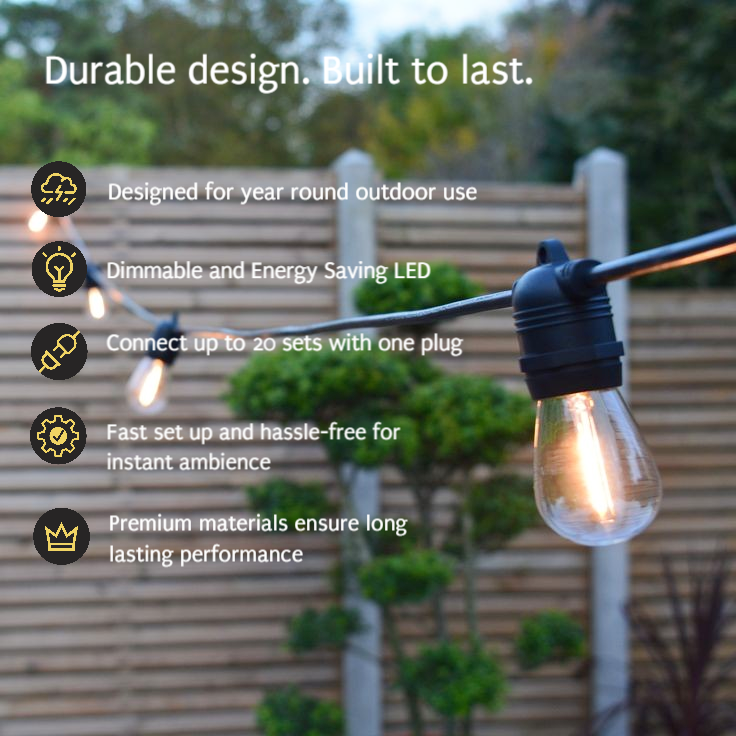 S14 Clear Bulb | 5m 10 Bulbs | Flush Mount Dimmable Festoon Lights