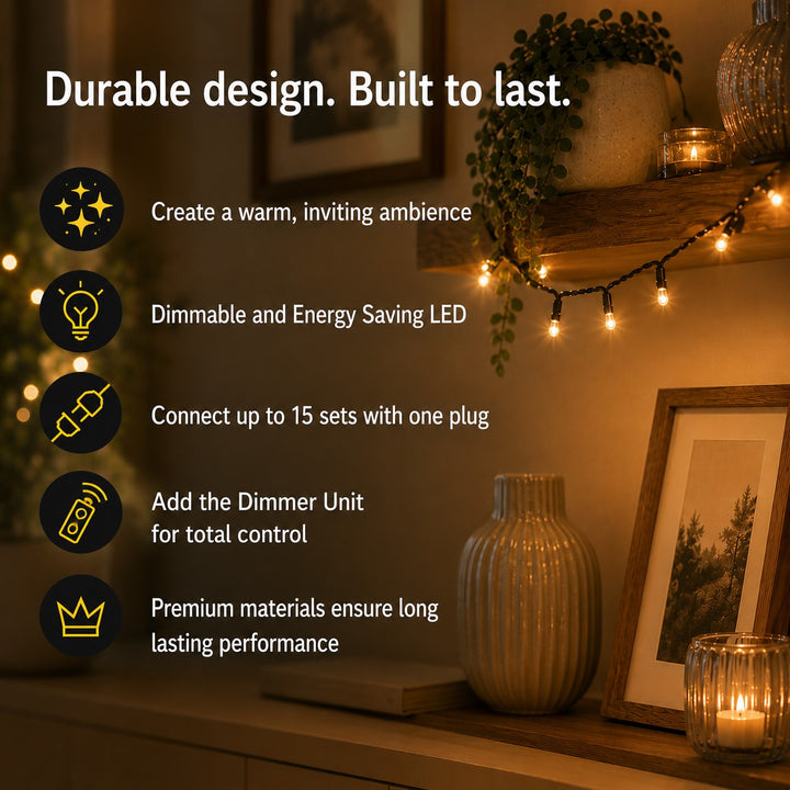 Indoor Fairy Lights |  10m | Connectable | Black PVC Cable | Essential Series