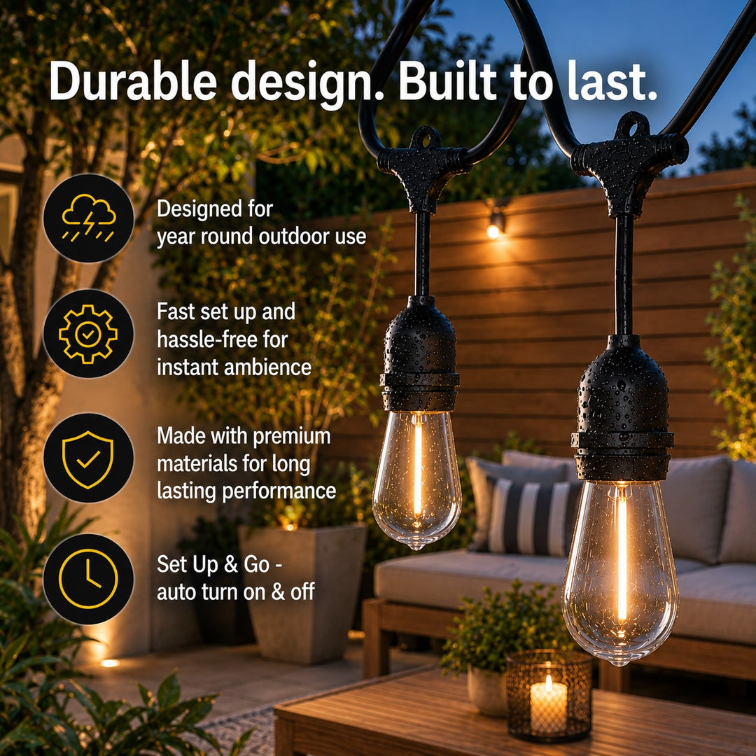 Solar S14 Festoon Lights | Drop Hang Style | 14.7m 15 Bulbs
