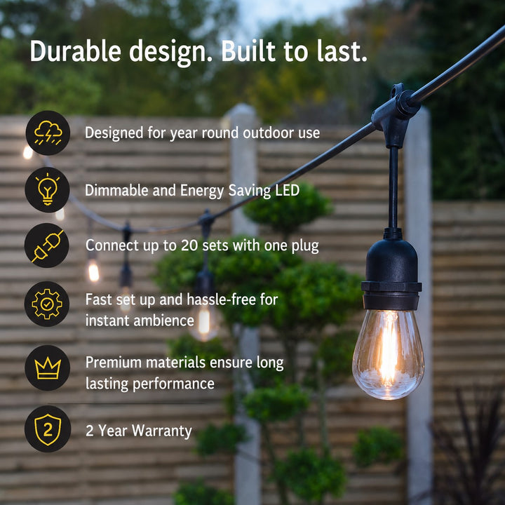 A60 Clear Bulb | 5m 10 Bulbs | Drop Hang Dimmable Festoon Lights